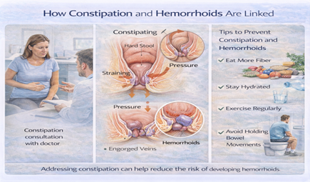 Exercise and hemorrhoids guide showing how regular activity prevents constipation and reduces hemorrhoid risk