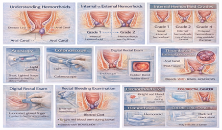 Hemorrhoid diagnosis tools including anoscopy, colonoscopy and digital rectal examination