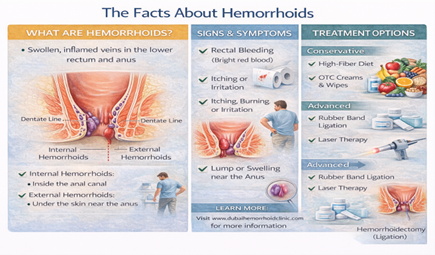 The facts about hemorrhoids: signs and symptoms including rectal bleeding itching and treatment options from conservative to surgical
