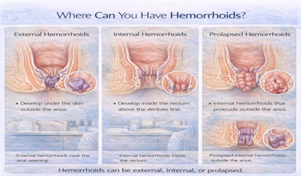 Where hemorrhoids form: external hemorrhoids, internal hemorrhoids and prolapsed hemorrhoids anatomy
