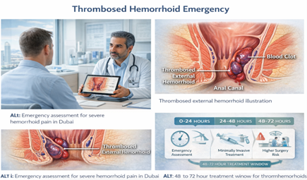 Emergency assessment for thrombosed hemorrhoid pain in Dubai — 48-72 hour treatment window