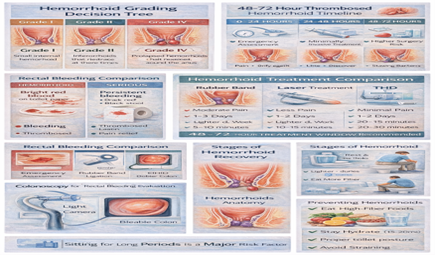 48-72 hour thrombosed hemorrhoid treatment timeline showing emergency assessment, minimally invasive treatment and surgery risk