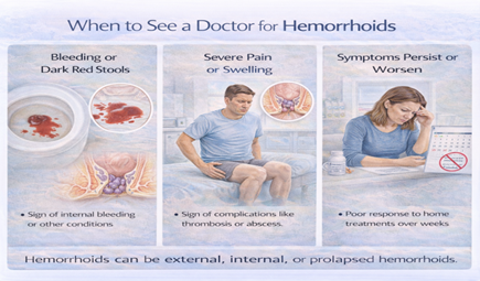 Signs you need to see a hemorrhoid doctor: bleeding, severe pain or symptoms that persist or worsen