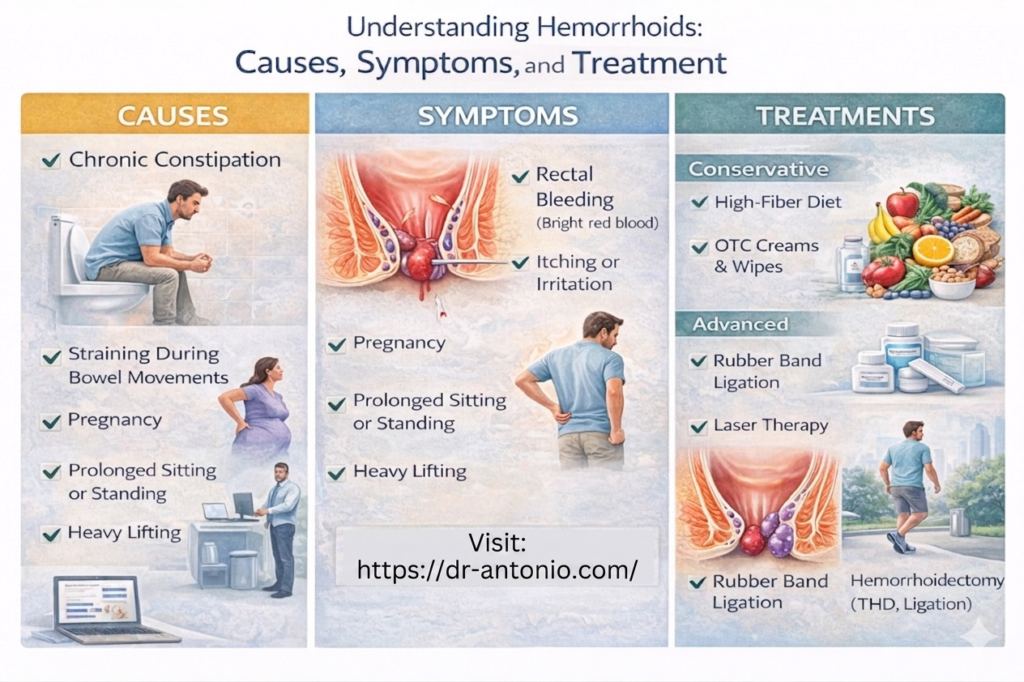 Understanding hemorrhoids comprehensive guide showing causes symptoms and treatment options in abu dhabi