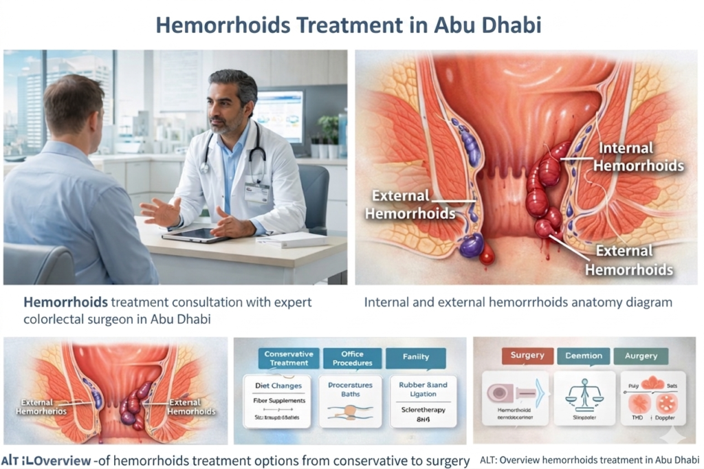 Hemorrhoid treatment success in abu dhabi with expert colorectal surgeon consultation and full treatment overview